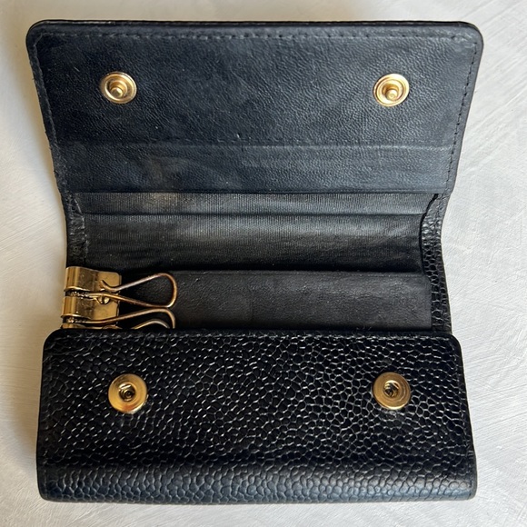 Auth. CHANEL Black Caviar Leather Six Key Holder Case Mini Wallet Case VTG - Picture 5 of 16